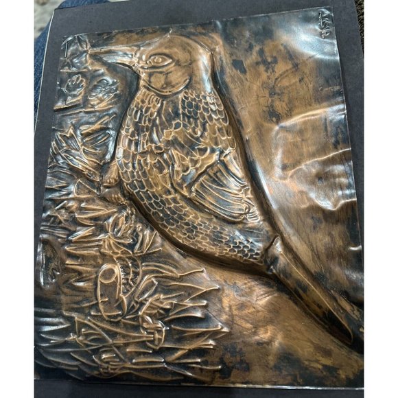 Vintage Copper Embossed Relief Art Bird Handmade - Picture 7 of 7